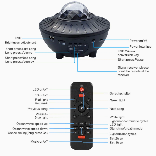 LED Starry Sky Projector with Music & Remote